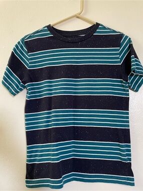 Free 🆓 Basic Editions Navy and Teal Striped Graphic Tee